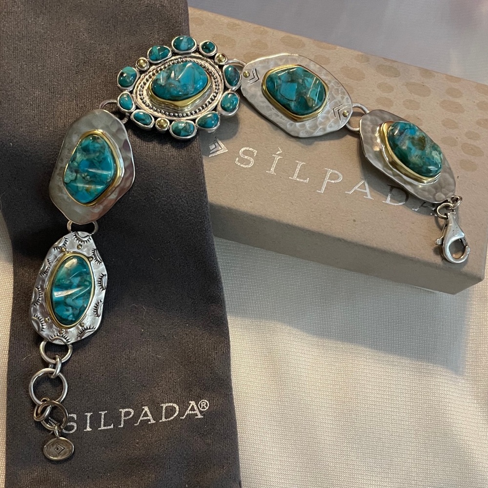 Silpada Turquoise ‘Santa Fe’ Sterling Silver Brass Bracelet NEW B3325